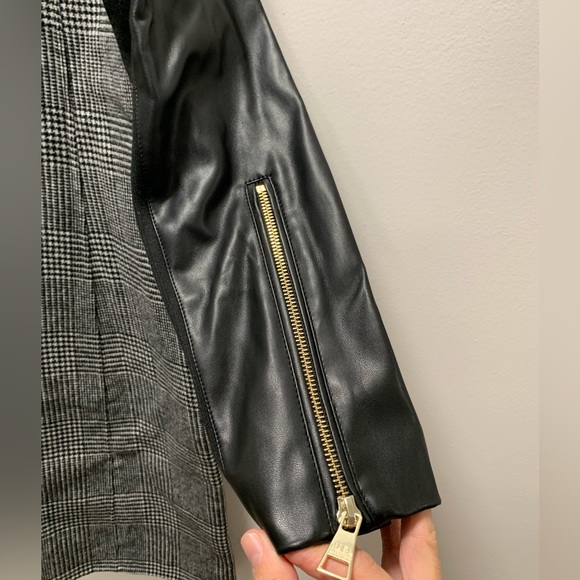 NEW KARL LAGERFELD PLAID WOOL DRAPE COLLAR FAUX LEATHER SLEEVE COAT SIZE:SMALL - Picture 13 of 16